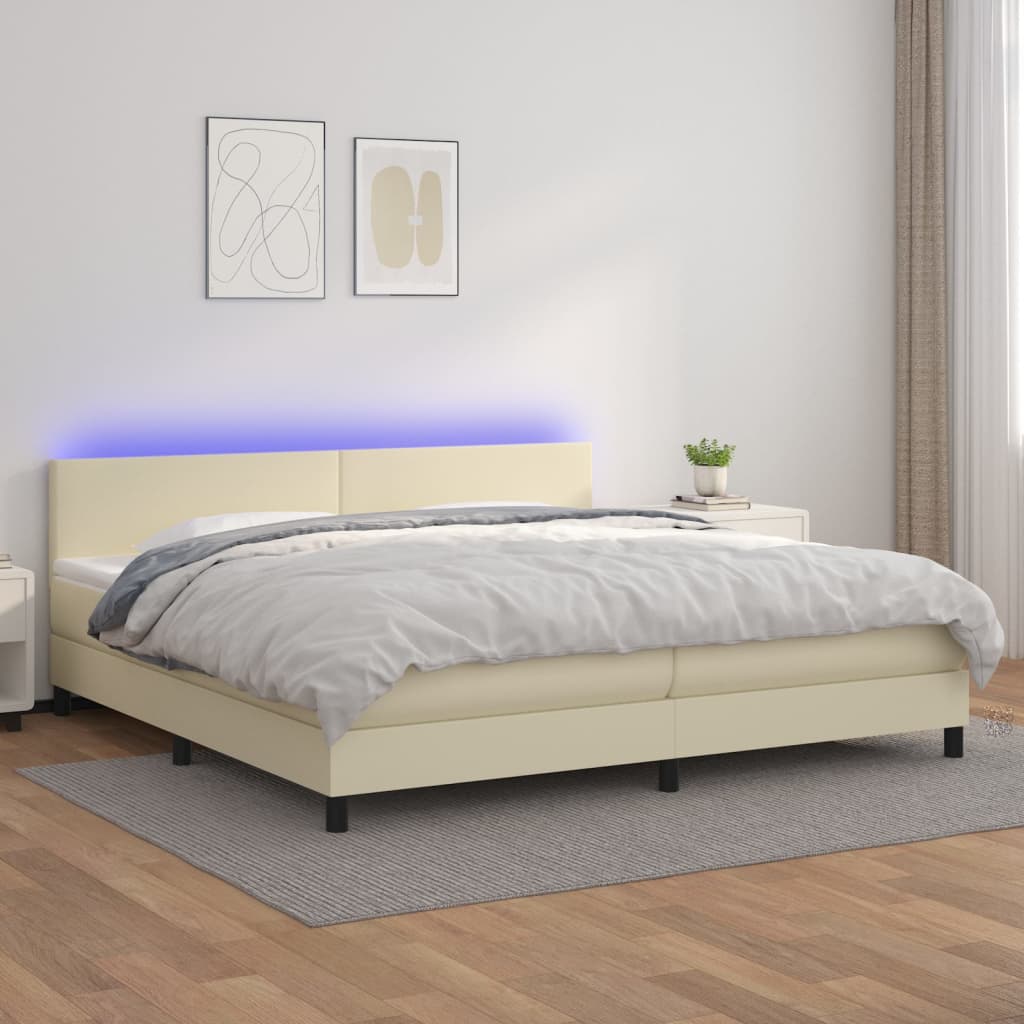 Cama box spring colchón LED cuero sintético capuchino 100x200cm
