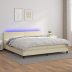 Cama box spring colchón LED cuero sintético capuchino 100x200cm