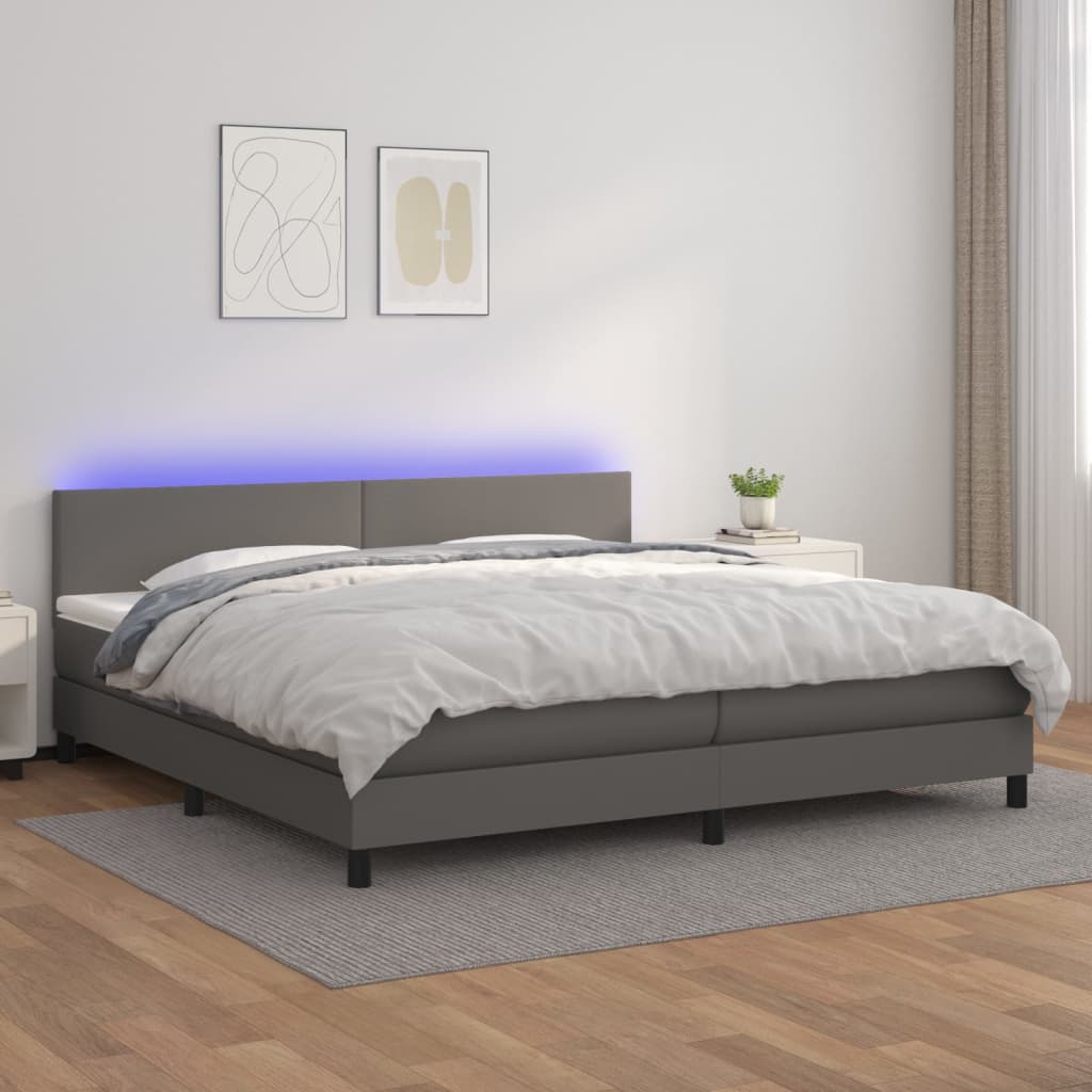 Cama box spring colchón LED cuero sintético capuchino 100x200cm
