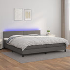Cama box spring colchón LED cuero sintético capuchino 100x200cm