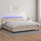 Cama box spring colchón LED cuero sintético capuchino 100x200cm