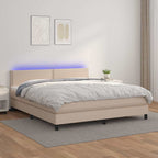 Cama box spring colchón LED cuero sintético capuchino 100x200cm