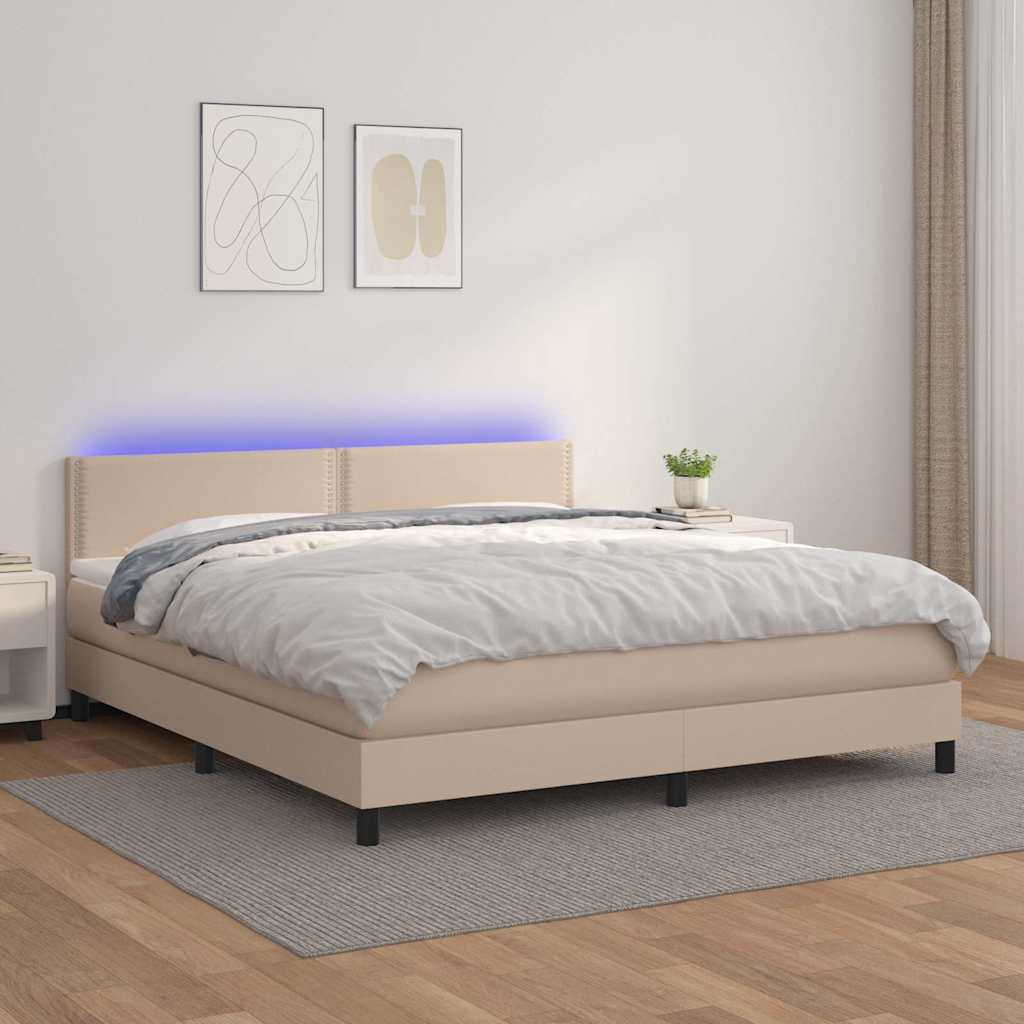 Cama box spring colchón LED cuero sintético capuchino 100x200cm