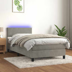 Cama box spring colchón LED cuero sintético capuchino 100x200cm