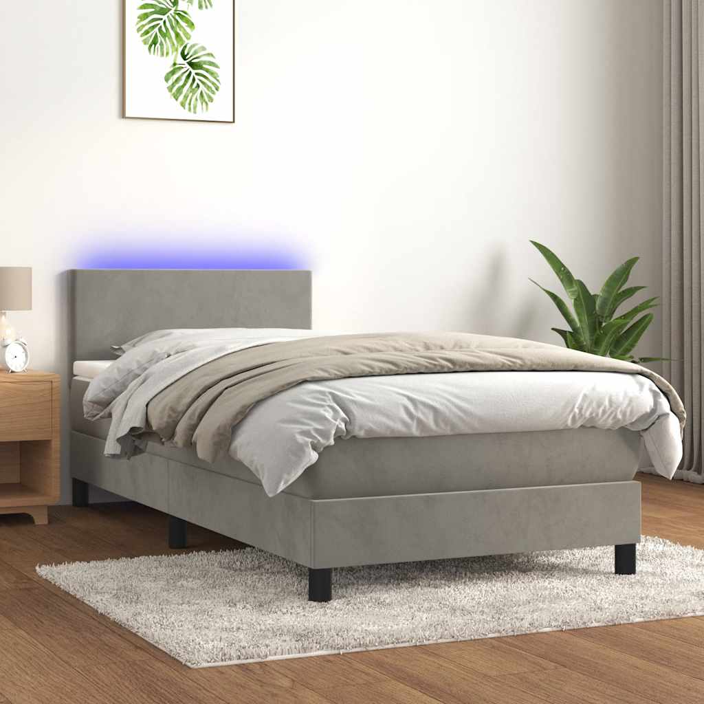 Cama box spring colchón LED cuero sintético capuchino 100x200cm
