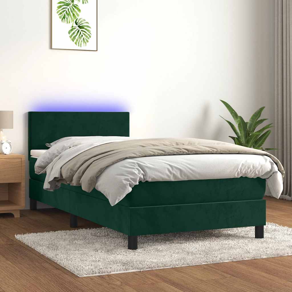 Cama box spring colchón LED cuero sintético capuchino 100x200cm