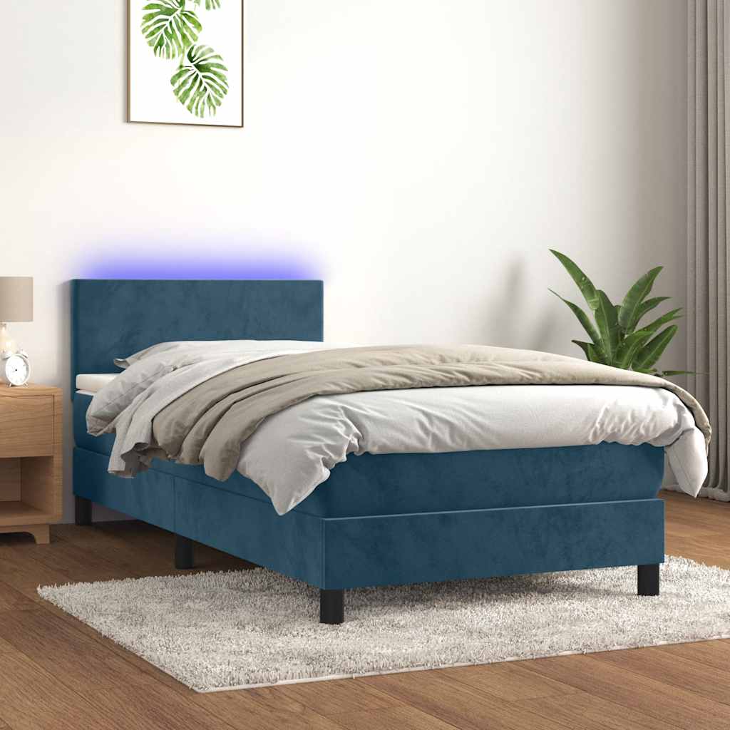 Cama box spring colchón LED cuero sintético capuchino 100x200cm