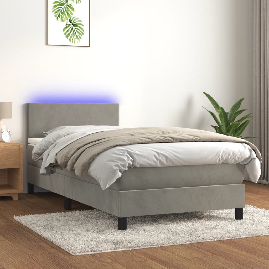 Cama box spring colchón LED cuero sintético capuchino 100x200cm