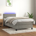 Cama box spring colchón LED cuero sintético capuchino 100x200cm