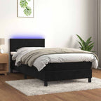 Cama box spring colchón LED cuero sintético capuchino 100x200cm