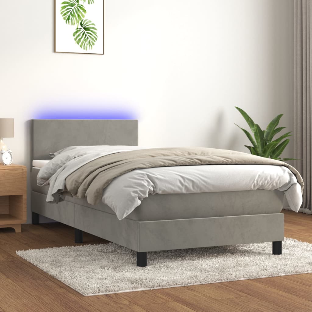 Cama box spring colchón LED cuero sintético capuchino 100x200cm