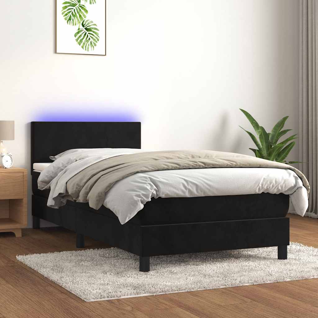 Cama box spring colchón LED cuero sintético capuchino 100x200cm