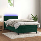 Cama box spring colchón LED cuero sintético capuchino 100x200cm
