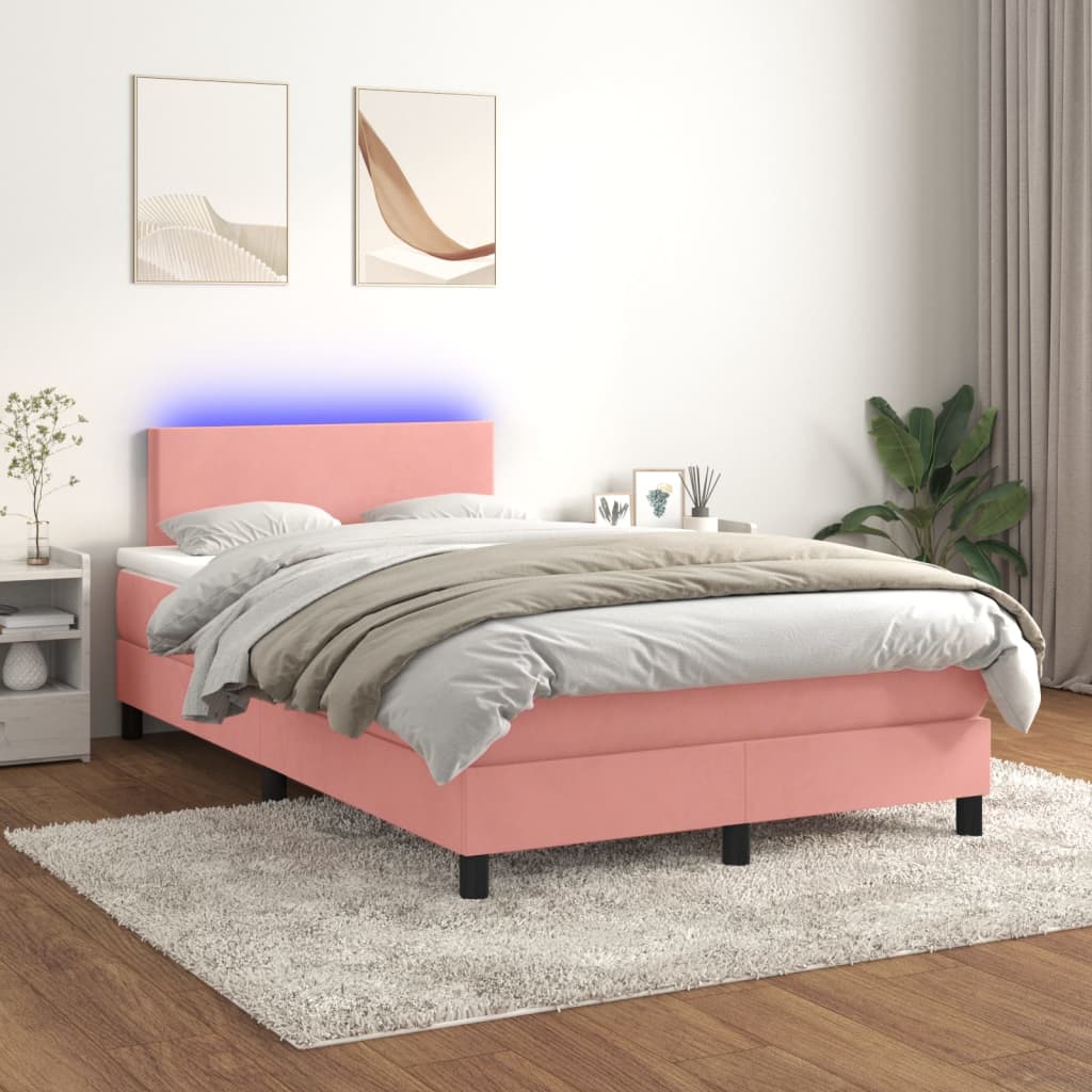 Cama box spring colchón LED cuero sintético capuchino 100x200cm