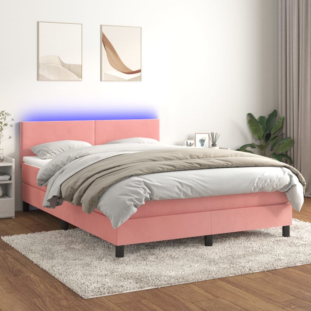 Cama box spring colchón LED cuero sintético capuchino 100x200cm