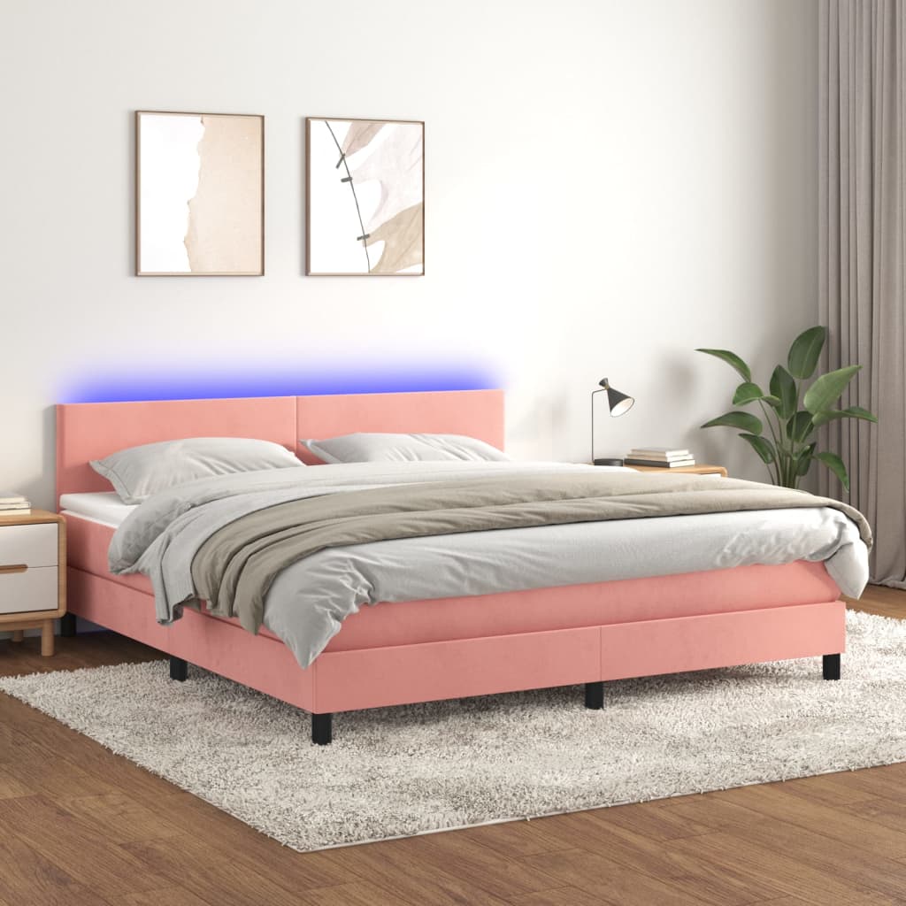 Cama box spring colchón LED cuero sintético capuchino 100x200cm