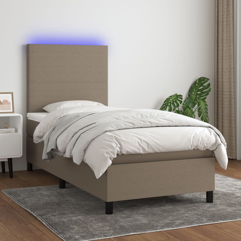 Cama box spring colchón LED cuero sintético capuchino 100x200cm