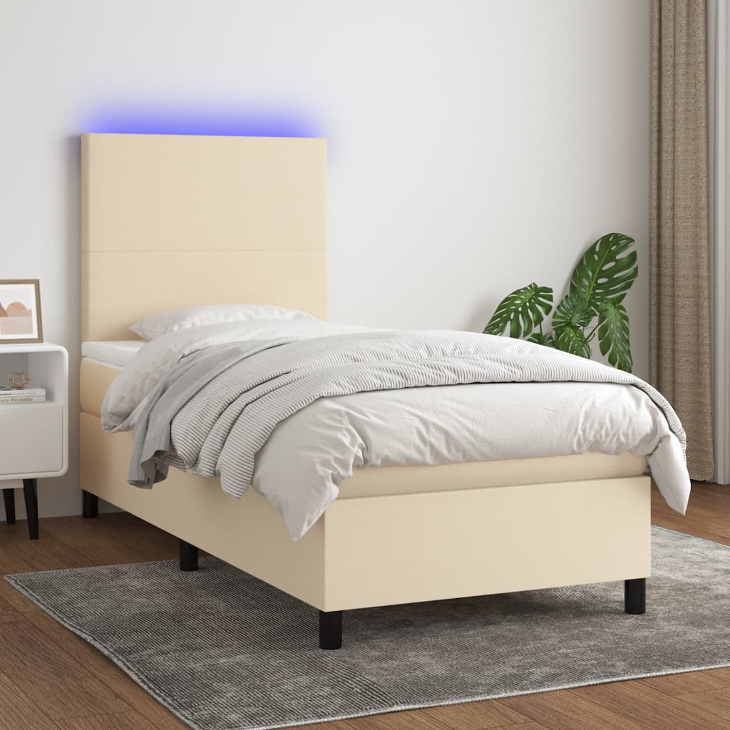 Cama box spring colchón LED cuero sintético capuchino 100x200cm