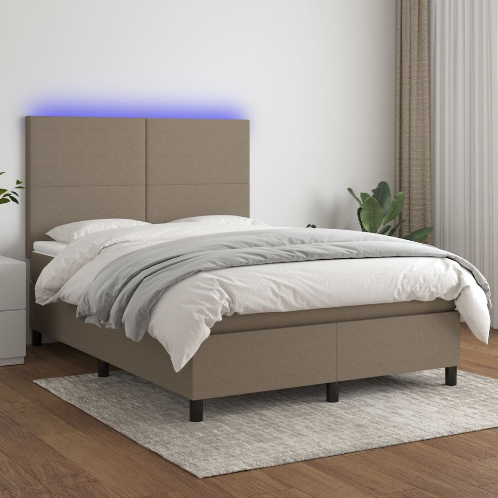 Cama box spring colchón LED cuero sintético capuchino 100x200cm