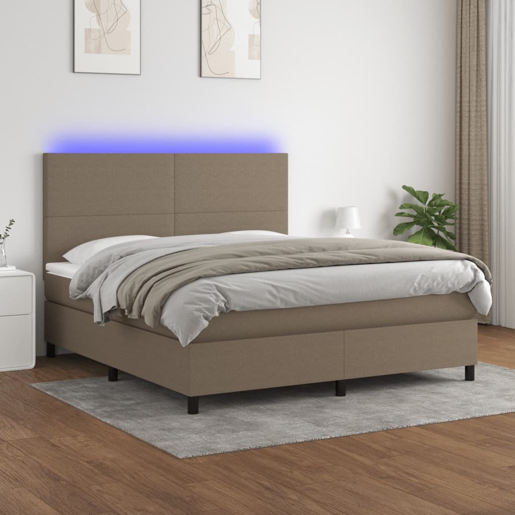 Cama box spring colchón LED cuero sintético capuchino 100x200cm