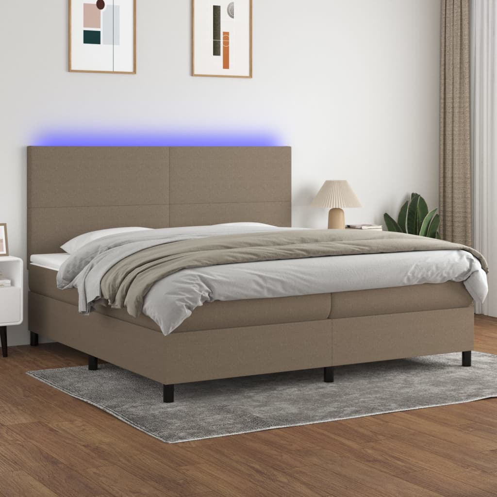 Cama box spring colchón LED cuero sintético capuchino 100x200cm