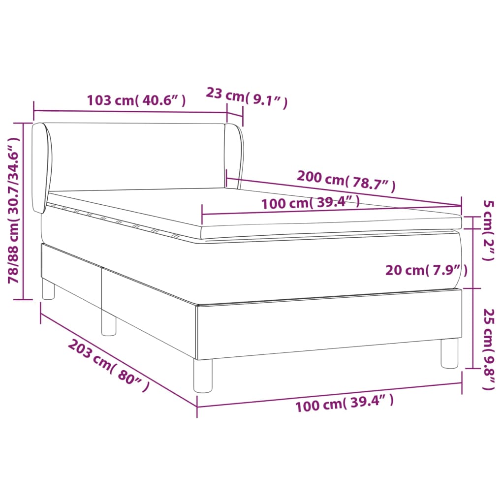 Cama box spring con colchón cuero sintético blanco 100x200 cm