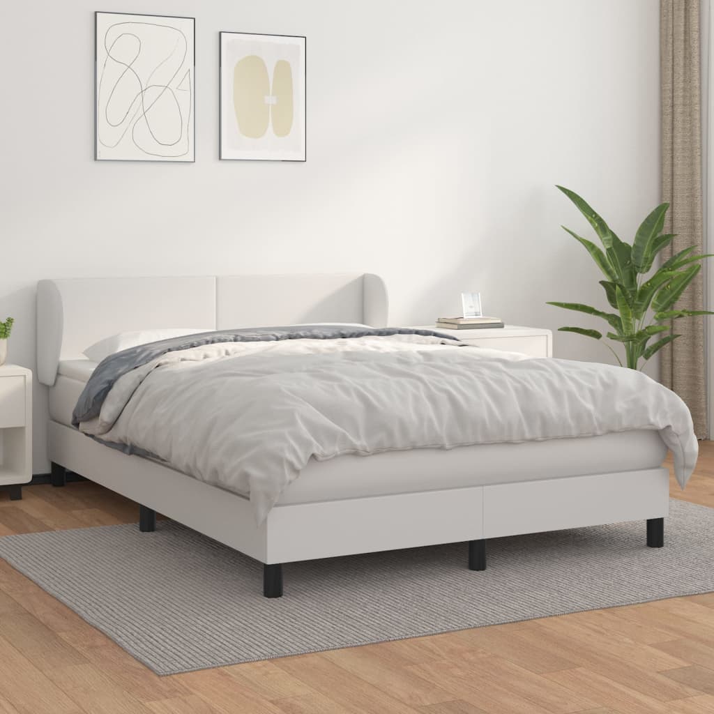 Cama box spring con colchón cuero sintético blanco 100x200 cm