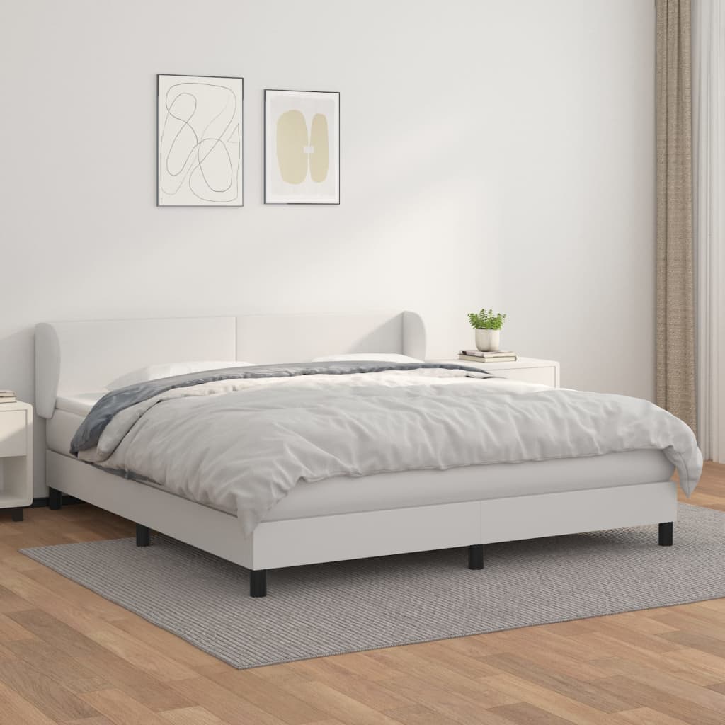 Cama box spring con colchón cuero sintético blanco 100x200 cm