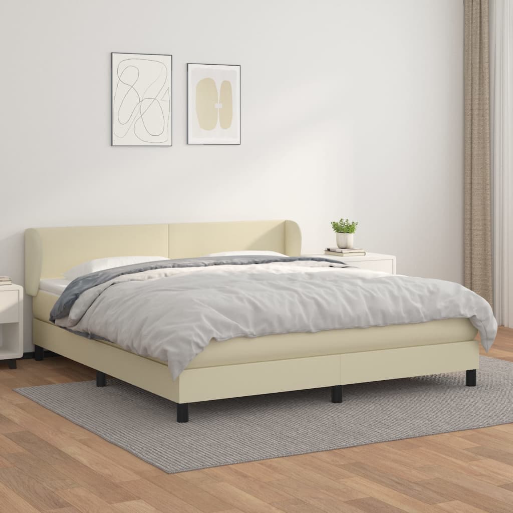 Cama box spring con colchón cuero sintético blanco 100x200 cm
