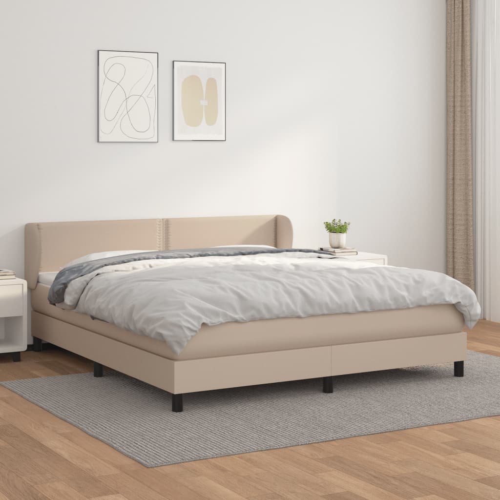 Cama box spring con colchón cuero sintético blanco 100x200 cm