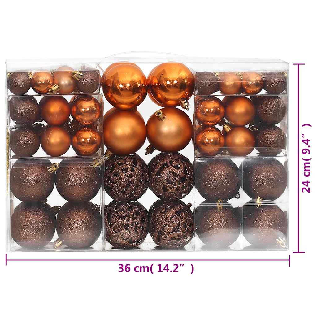 Bolas de Navidad 100 unidades marrón 3 / 4 / 6 cm