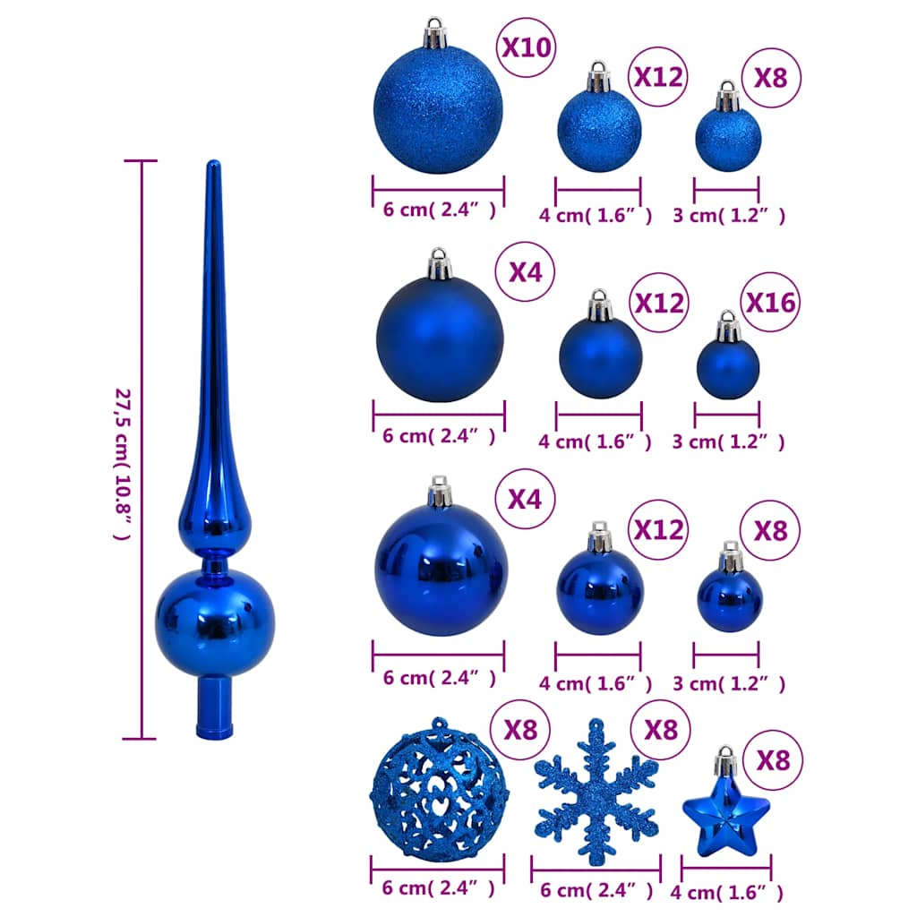 Juego de bolas de Navidad 111 pzas poliestireno azul