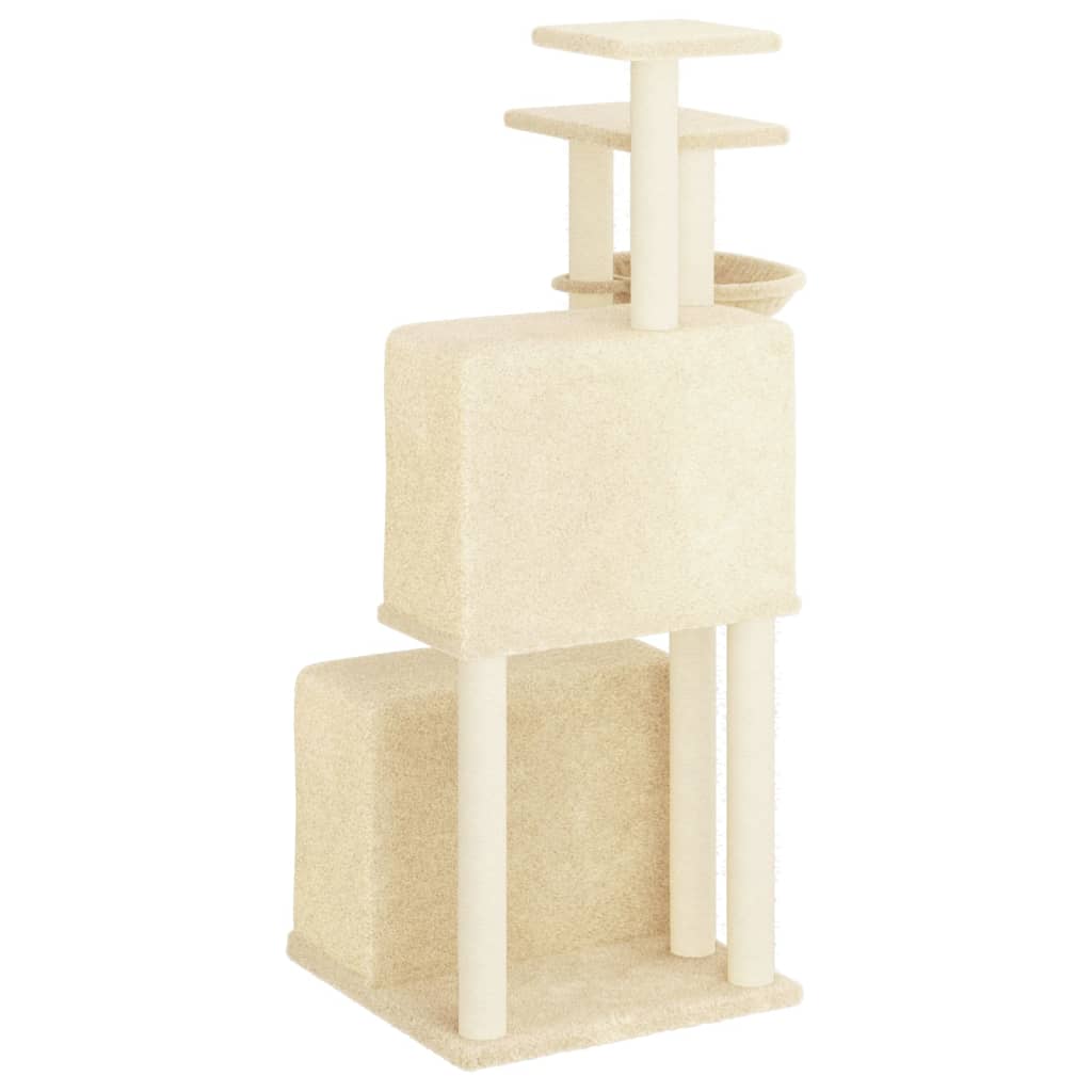 Rascador para gatos con postes de sisal color crema 122 cm