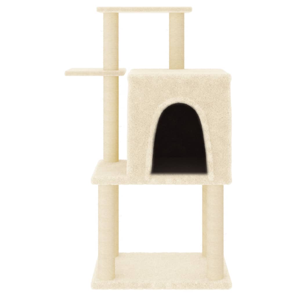 Rascador para gatos con postes de sisal color crema 97 cm