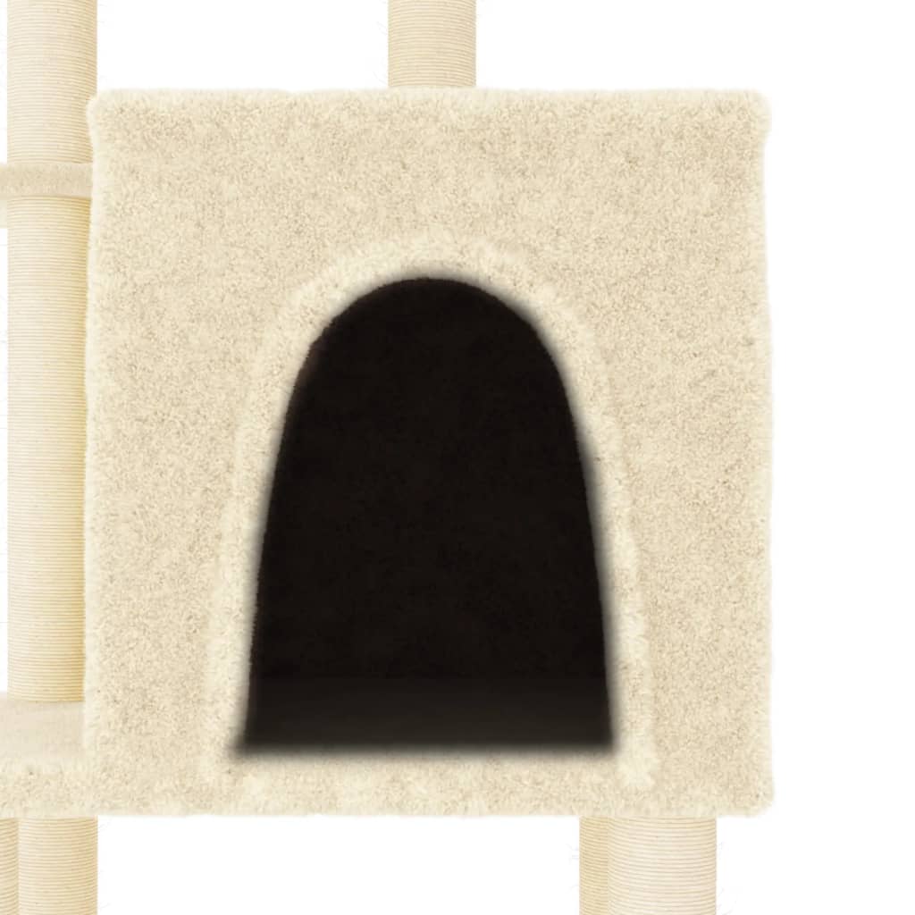 Rascador para gatos con postes de sisal color crema 97 cm