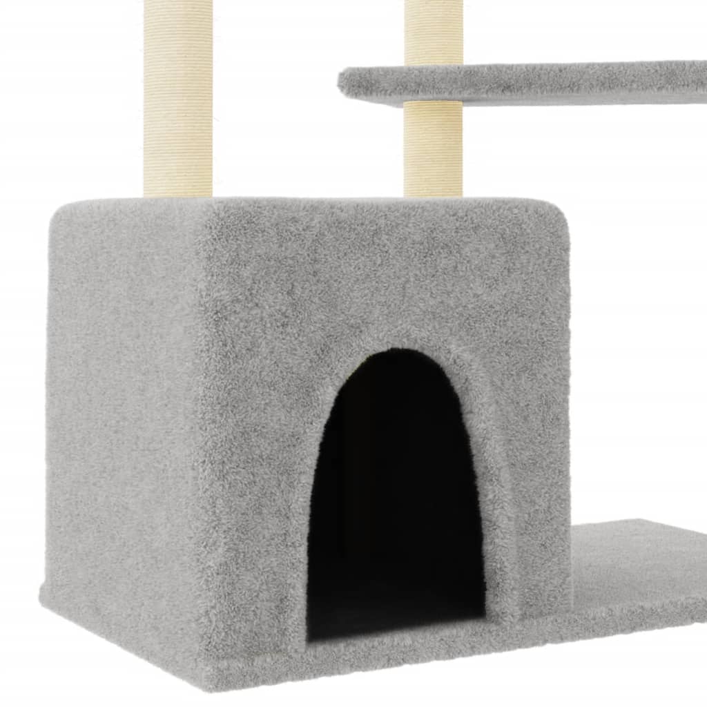 Rascador para gatos con postes de sisal gris claro 107,5 cm