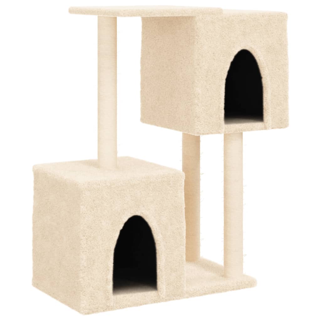 Rascador para gatos con postes de sisal color crema 86 cm
