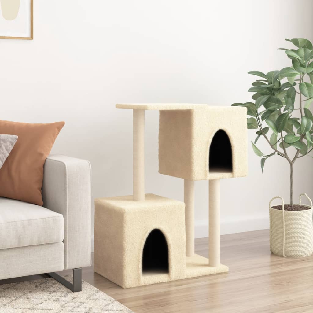 Rascador para gatos con postes de sisal color crema 86 cm