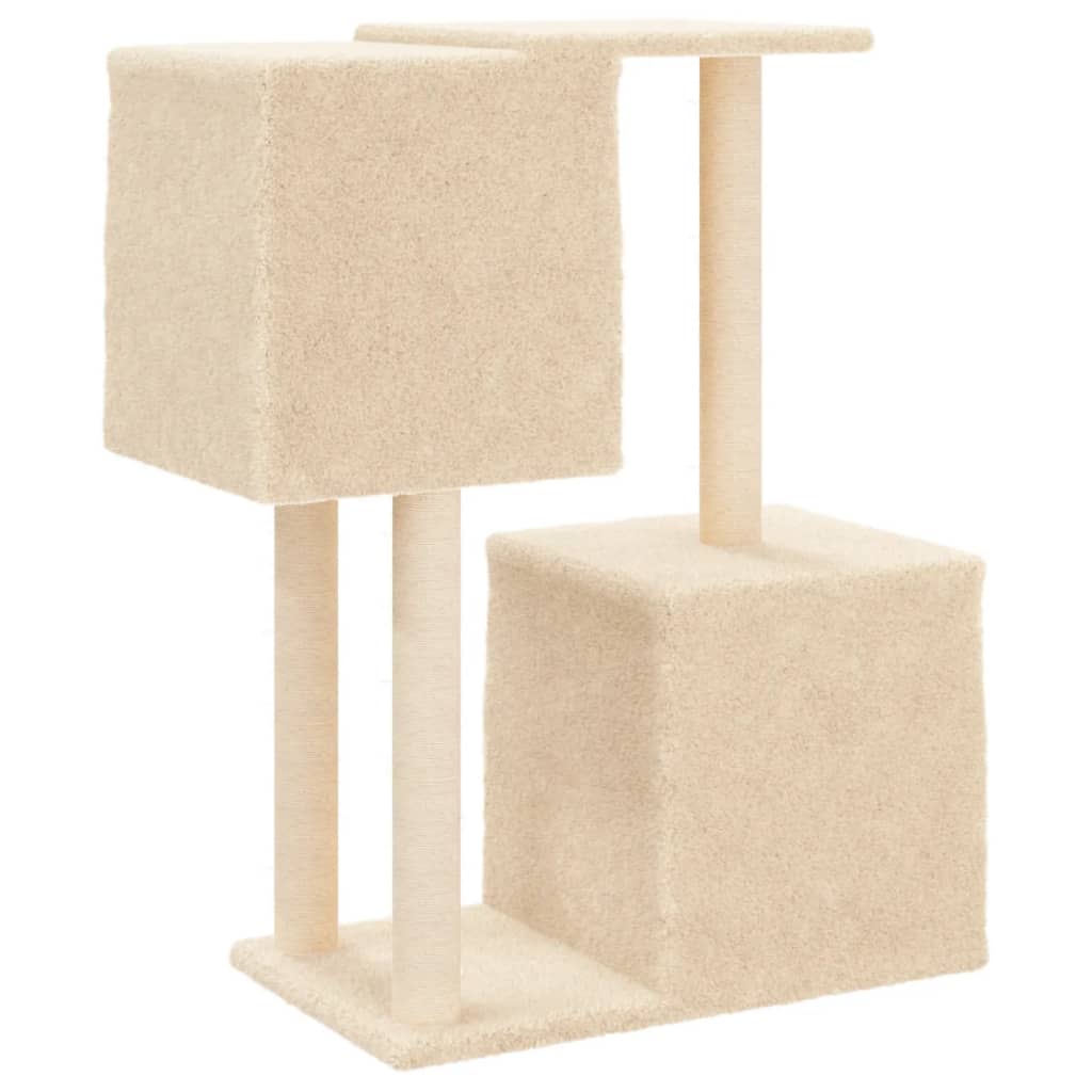 Rascador para gatos con postes de sisal color crema 86 cm