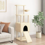 Rascador para gatos con postes de sisal crema 153 cm