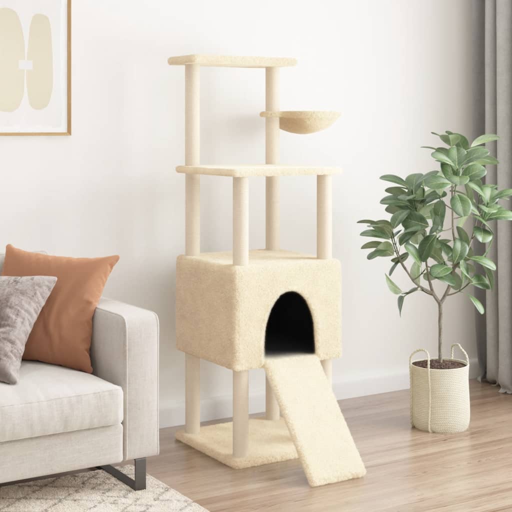 Rascador para gatos con postes de sisal crema 153 cm