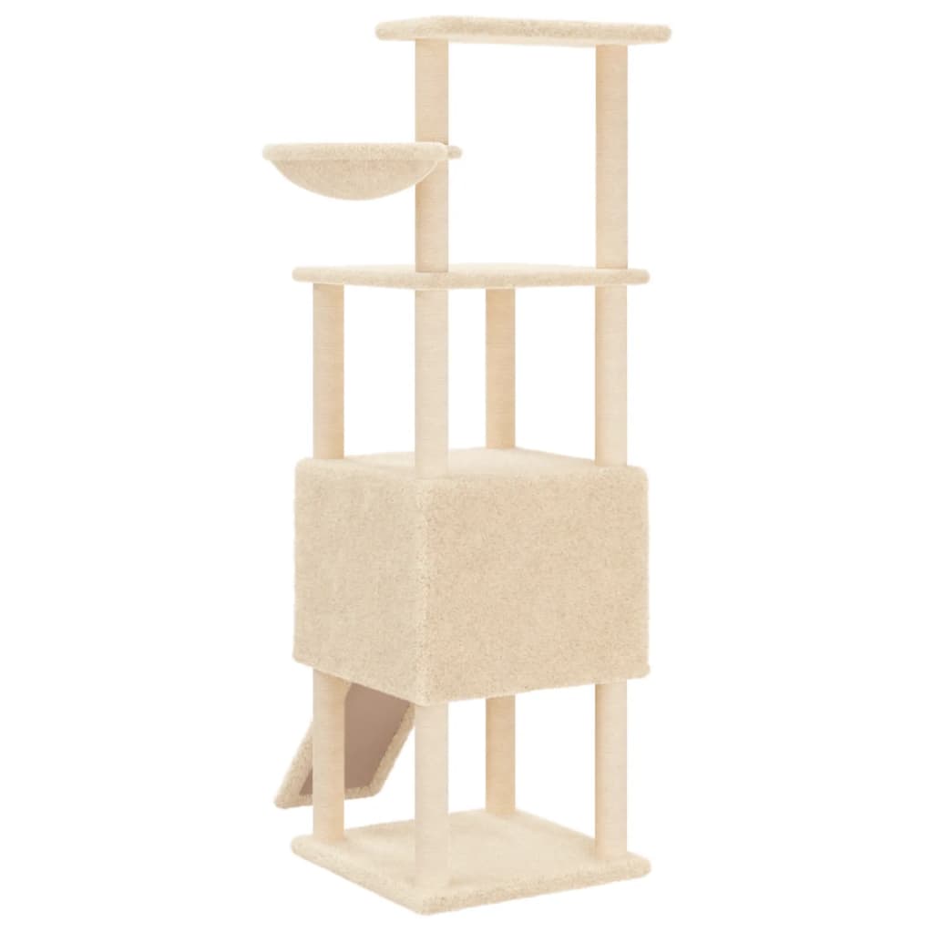 Rascador para gatos con postes de sisal crema 153 cm