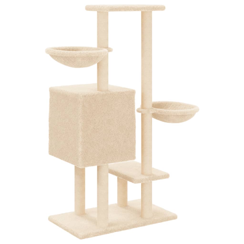 Rascador para gatos con postes de sisal color crema 117 cm