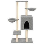 Rascador para gatos con postes de sisal gris claro 117 cm