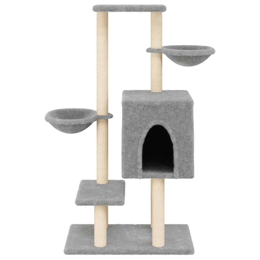 Rascador para gatos con postes de sisal gris claro 117 cm