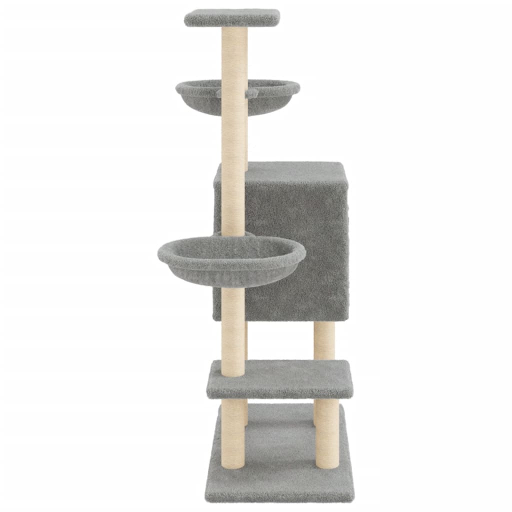 Rascador para gatos con postes de sisal gris claro 117 cm