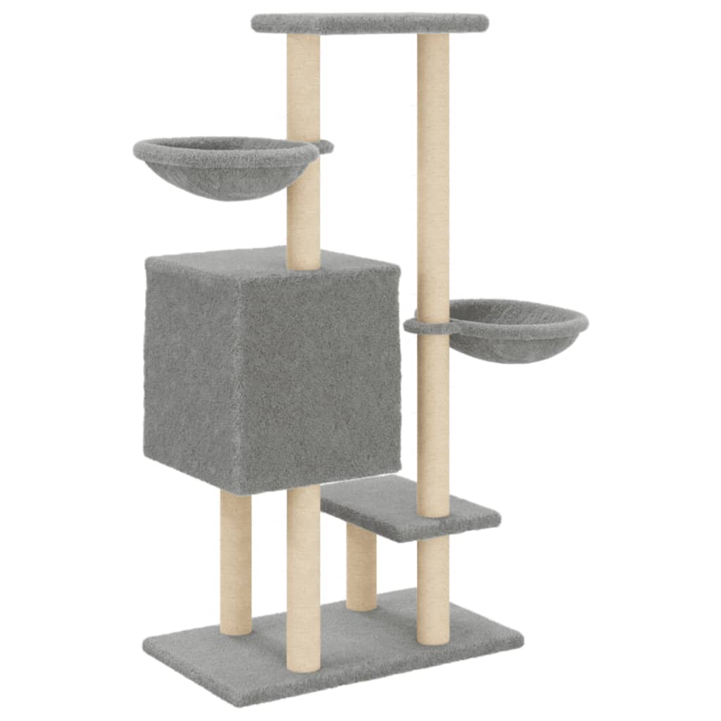 Rascador para gatos con postes de sisal gris claro 117 cm