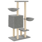 Rascador para gatos con postes de sisal gris claro 117 cm