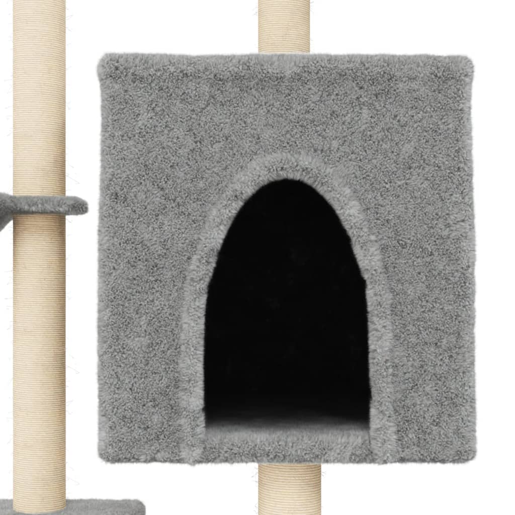 Rascador para gatos con postes de sisal gris claro 117 cm