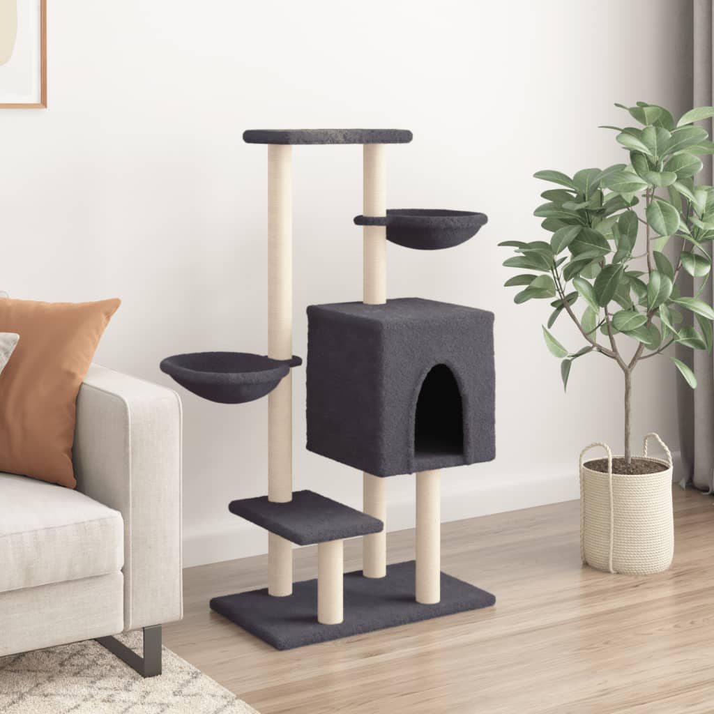 Rascador para gatos con postes de sisal gris oscuro 117 cm